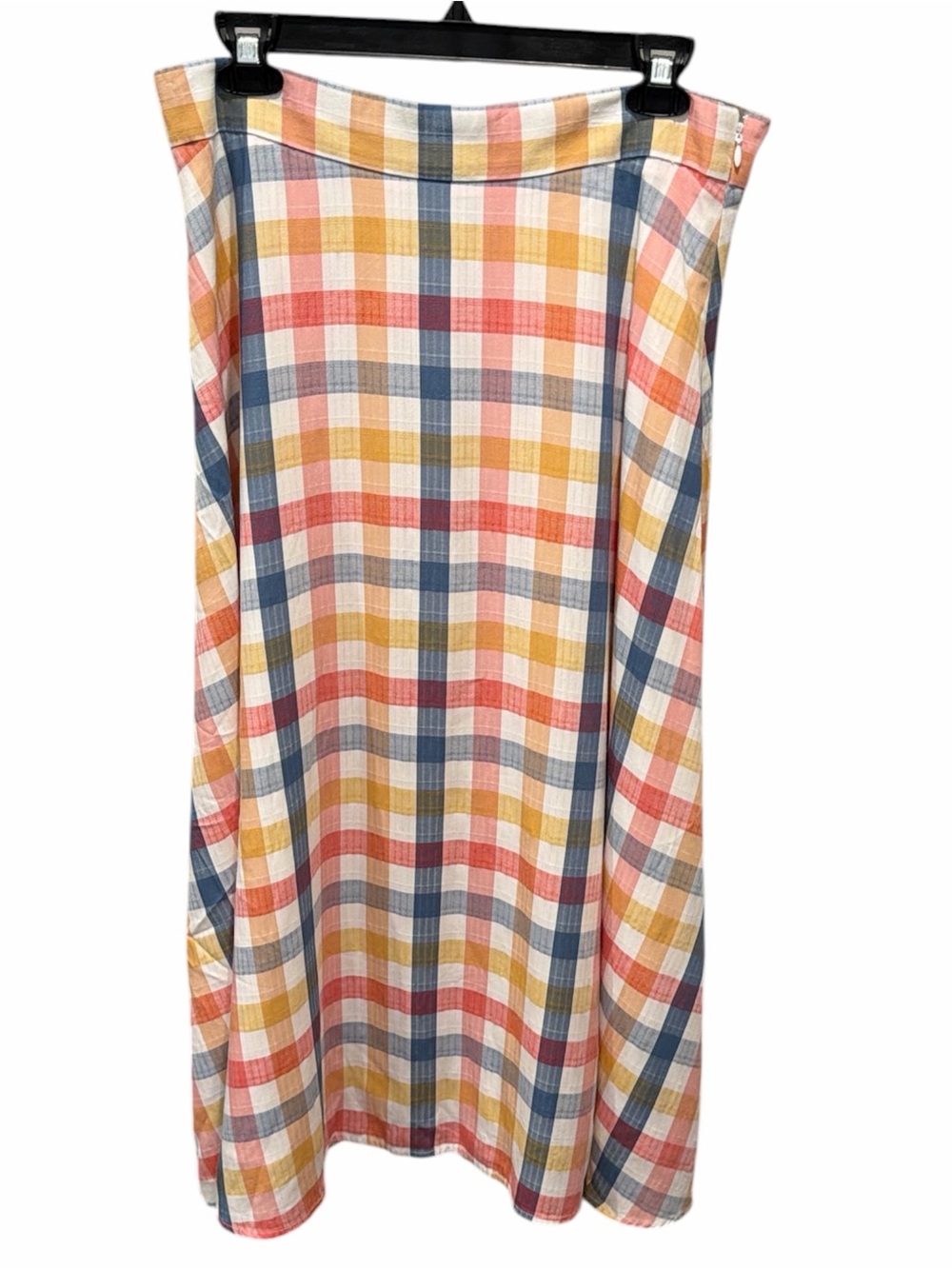 LOFT Plaid Midi Skirt 8 Multicolor A-Line Lined Side Zip Cottagecore Preppy - Picture 2 of 6